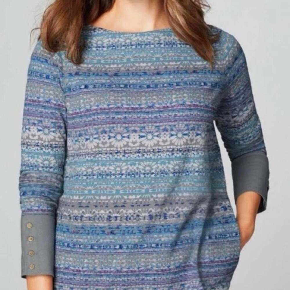 J.Jill Waffle Knit Fair Isle Tunic Size M Tall